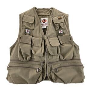 Vintage‎ Columbia Sportswear Fly Fishing Vest Size XS Khaki Tan Multi Pocket